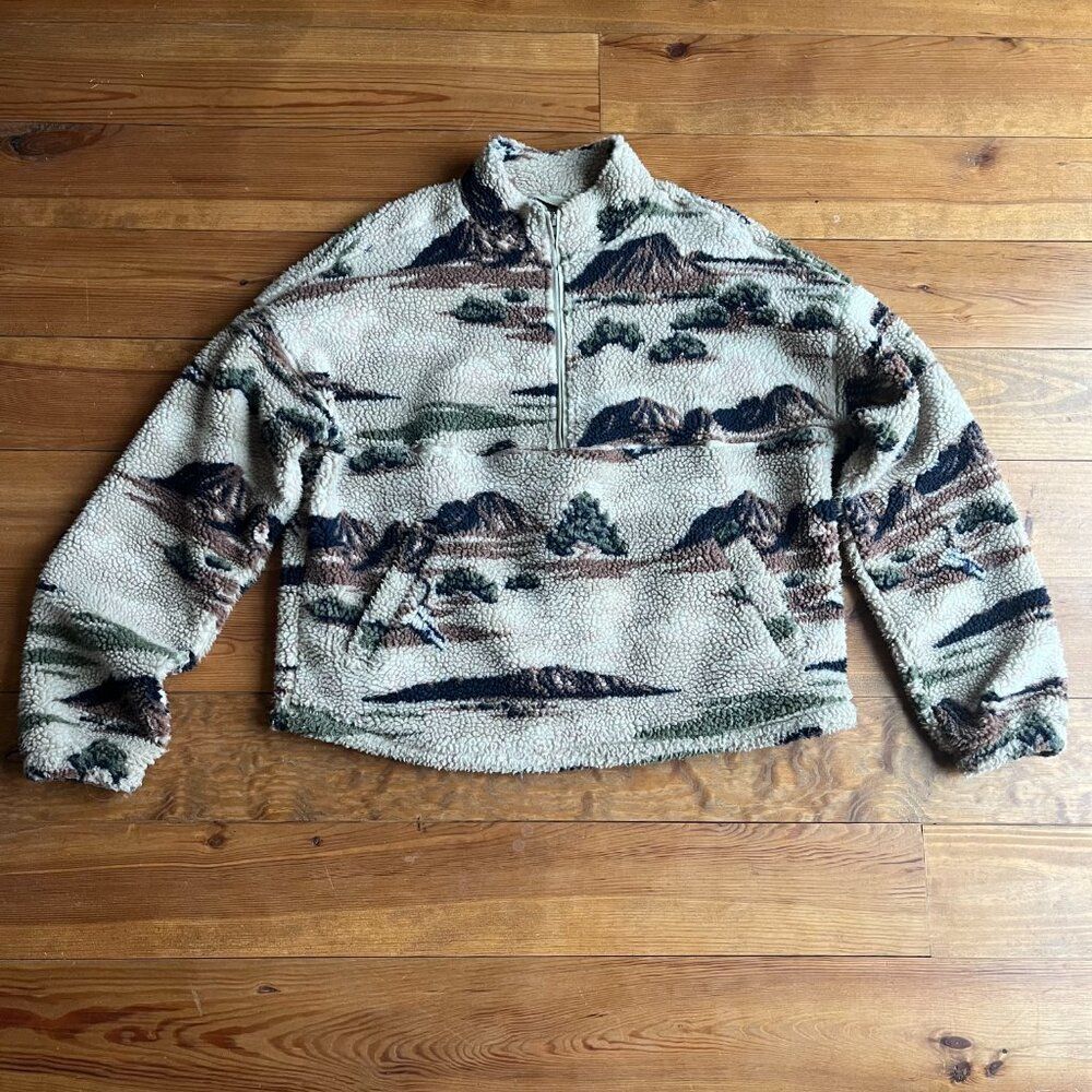 BDG Printed Fleece Quarter Zip Sweatshirt - S